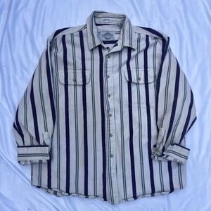 Vintage Northwest Territory Cream & Blue Striped Flannel Button Up Shirt